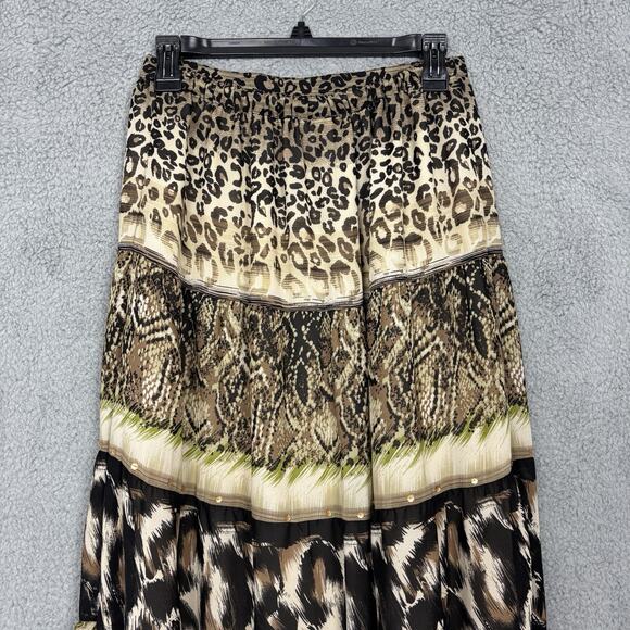 JM Womens Midi Tiered Skirt Animal Print Sequins sz 8P Whimsigoth grunge boho - Picture 4 of 12